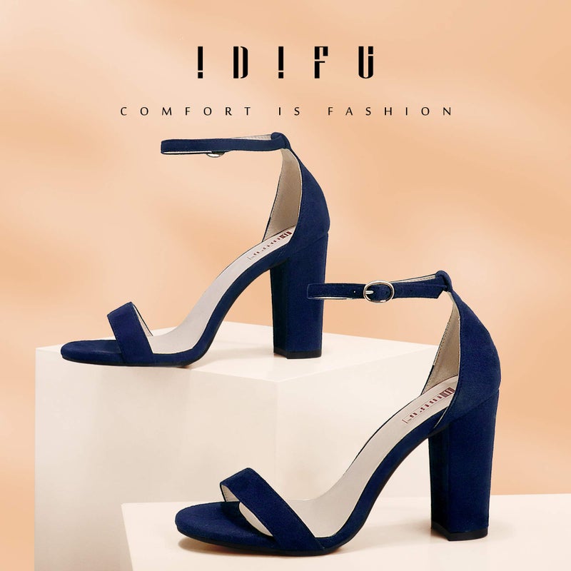 IDIFU Women's Blue Chunky High Block Pump Heel Sandals Open Toe Ankle Strap Wedding Bride Bridesmaid Prom Dress Shoes - Image 2